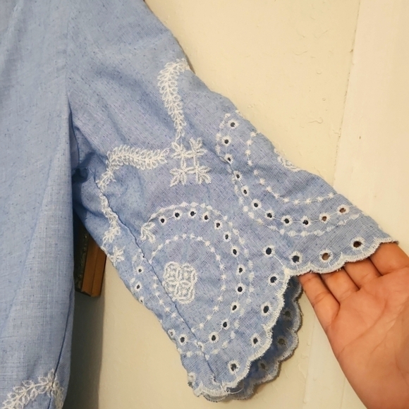 Eyelet Kimono Small/Medium Casual Embroidered Lagenlook beachy Coastal Modest - Picture 3 of 10